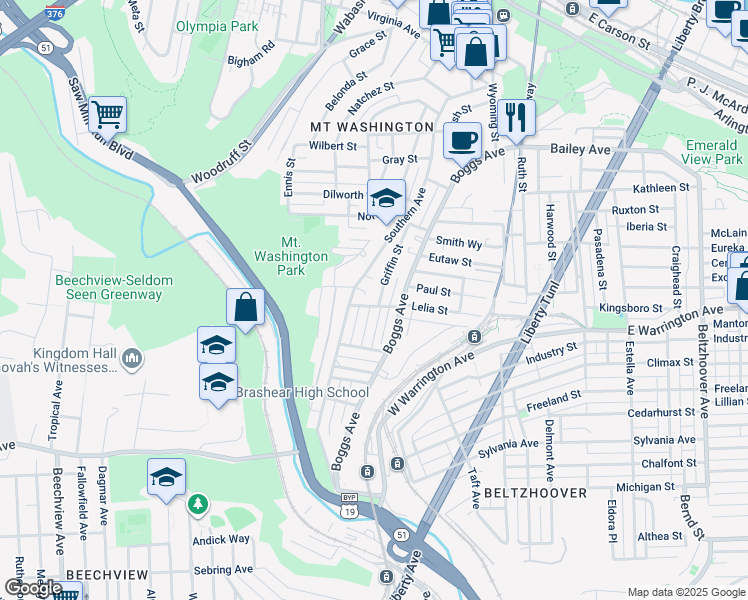 map of restaurants, bars, coffee shops, grocery stores, and more near 15 Lelia Street in Pittsburgh