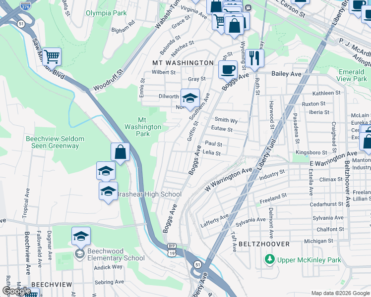map of restaurants, bars, coffee shops, grocery stores, and more near 15 Lelia Street in Pittsburgh