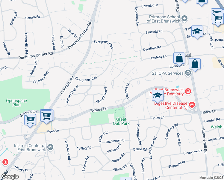map of restaurants, bars, coffee shops, grocery stores, and more near 267 Rooney Court in East Brunswick