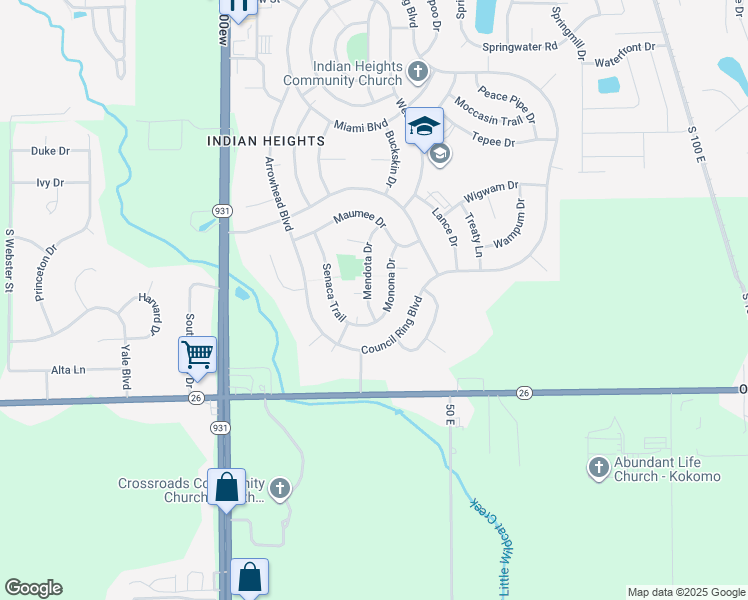 map of restaurants, bars, coffee shops, grocery stores, and more near 5902 Mendota Drive in Kokomo