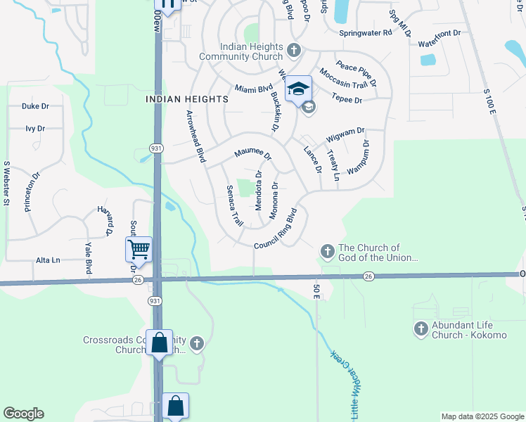 map of restaurants, bars, coffee shops, grocery stores, and more near 5904 Mendota Dr in Kokomo