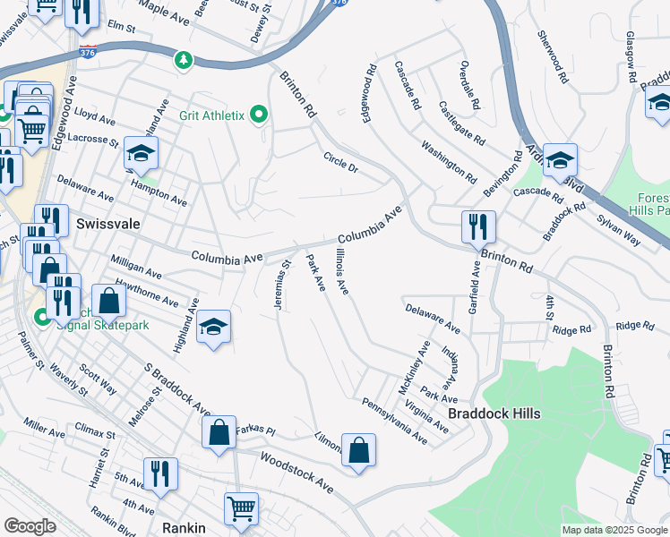 map of restaurants, bars, coffee shops, grocery stores, and more near 986 Illinois Avenue in Pittsburgh