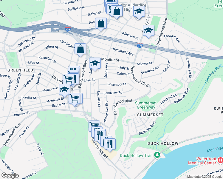 map of restaurants, bars, coffee shops, grocery stores, and more near 4238 Luster Street in Pittsburgh