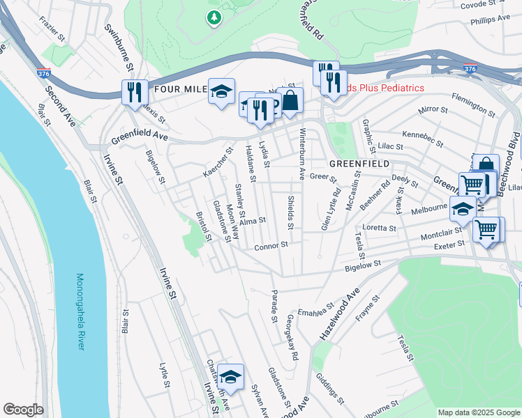 map of restaurants, bars, coffee shops, grocery stores, and more near 4241 Haldane Street in Pittsburgh