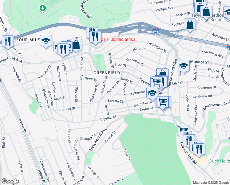 map of restaurants, bars, coffee shops, grocery stores, and more near 4144 Millington Rd in Pittsburgh