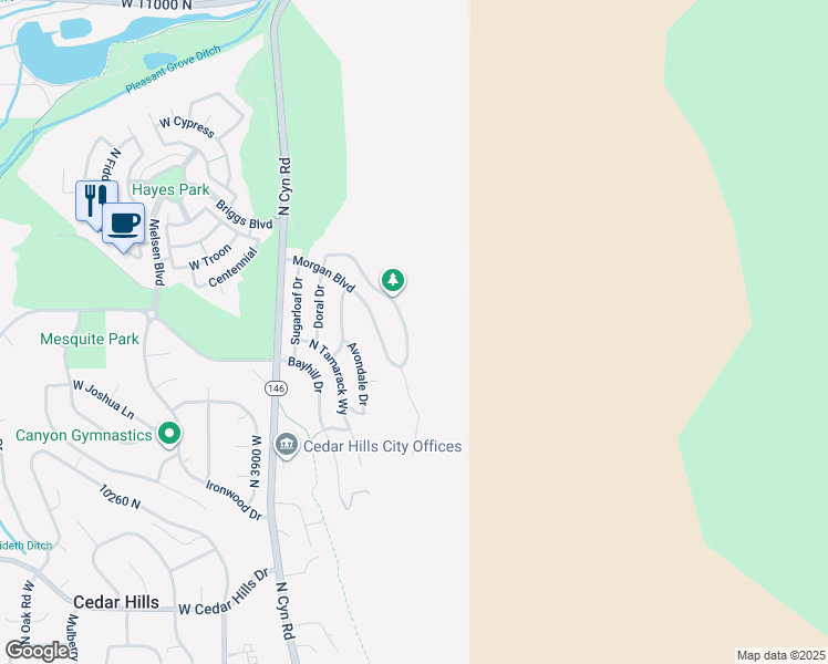 map of restaurants, bars, coffee shops, grocery stores, and more near 10458 Sage Vista Lane in Cedar Hills