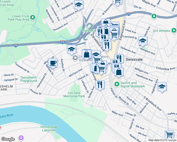 map of restaurants, bars, coffee shops, grocery stores, and more near 114 Longfellow Court in Pittsburgh