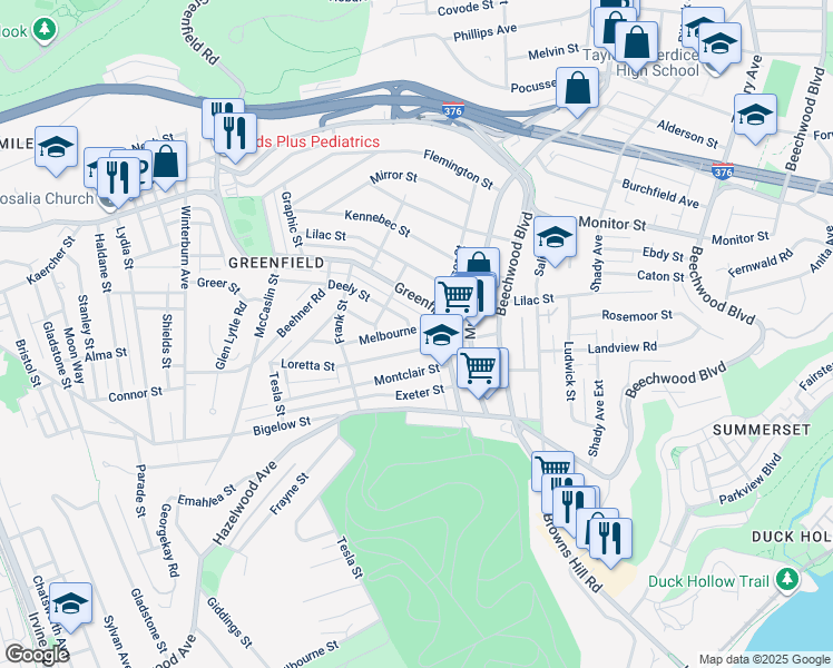 map of restaurants, bars, coffee shops, grocery stores, and more near 787 Loretta Street in Pittsburgh