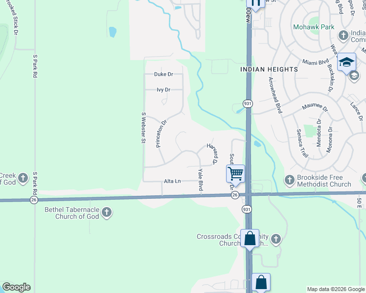 map of restaurants, bars, coffee shops, grocery stores, and more near 5904 Yale Boulevard in Kokomo