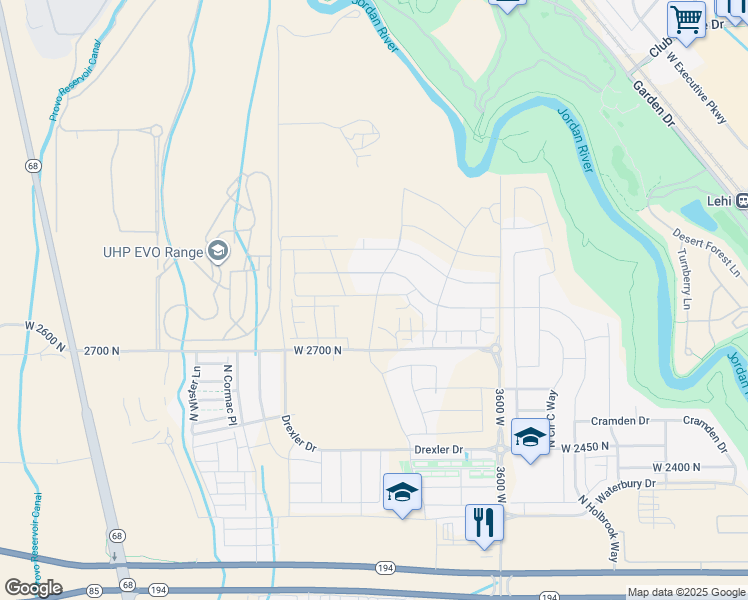 map of restaurants, bars, coffee shops, grocery stores, and more near 3963 West Red Clover Drive in Eagle Mountain