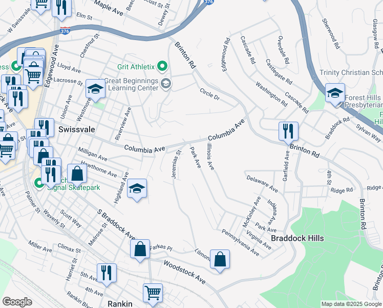 map of restaurants, bars, coffee shops, grocery stores, and more near 690 Park Avenue in Pittsburgh