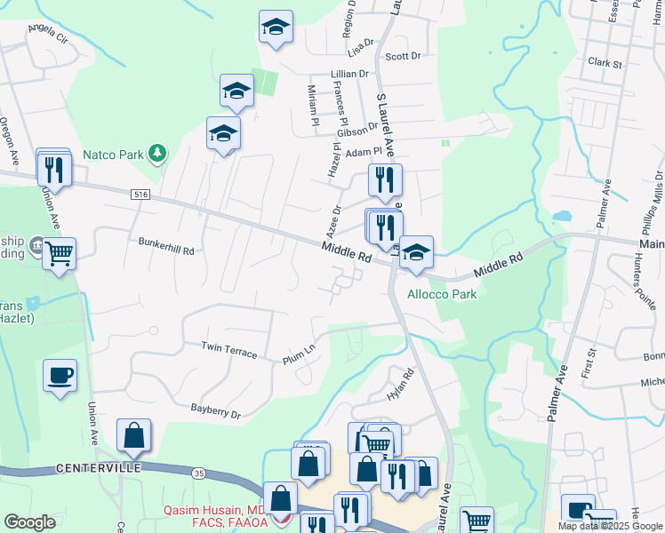map of restaurants, bars, coffee shops, grocery stores, and more near 71 Lexington Court in Holmdel