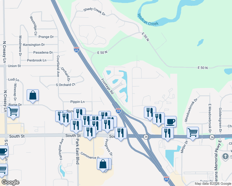 map of restaurants, bars, coffee shops, grocery stores, and more near 339 Mercedes Lane in Lafayette