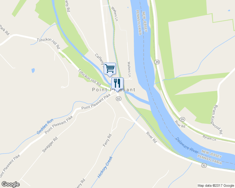 map of restaurants, bars, coffee shops, grocery stores, and more near 4962 River Road in New Hope