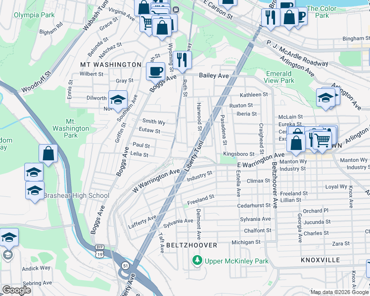 map of restaurants, bars, coffee shops, grocery stores, and more near 307 Paur Street in Pittsburgh