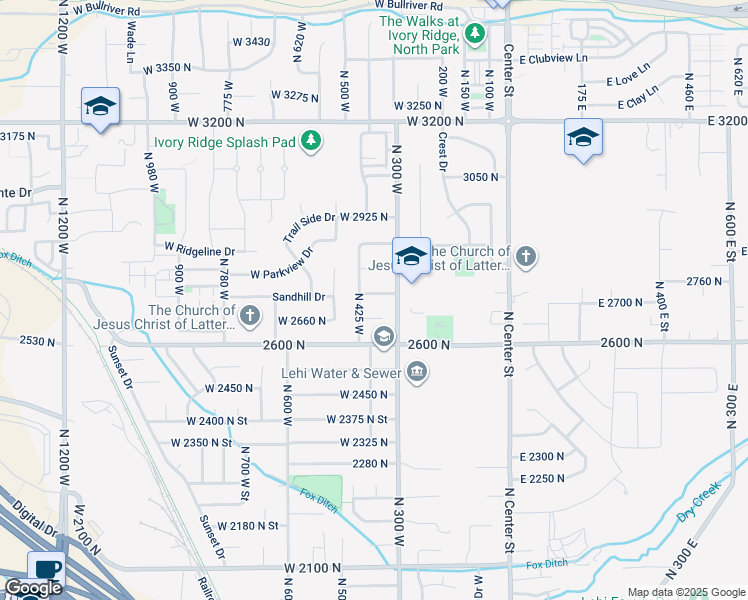 map of restaurants, bars, coffee shops, grocery stores, and more near 369 West 2730 North in Lehi