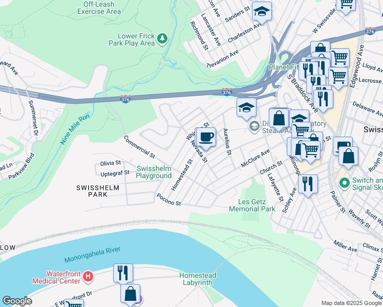 map of restaurants, bars, coffee shops, grocery stores, and more near 249 Homestead Street in Pittsburgh
