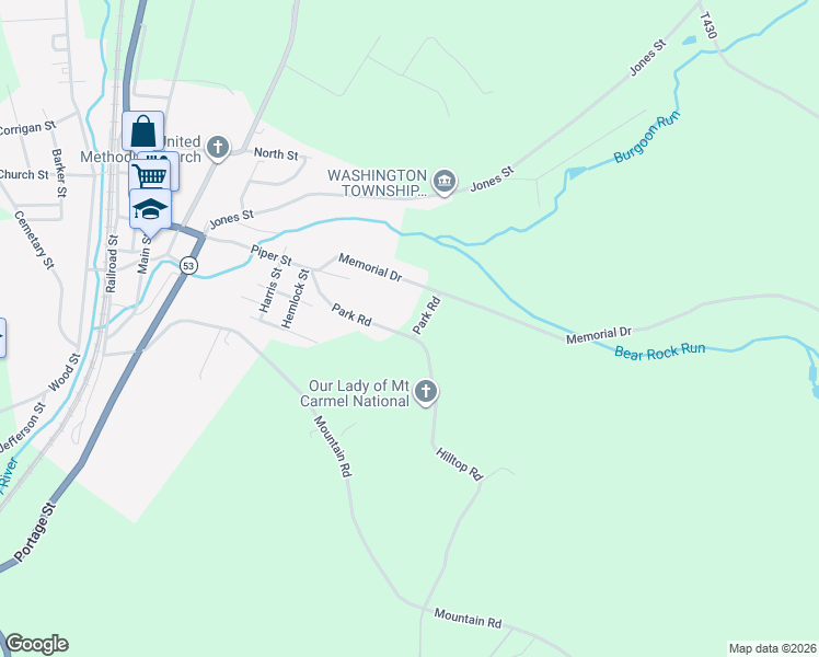 map of restaurants, bars, coffee shops, grocery stores, and more near 149 Park Road in Lilly