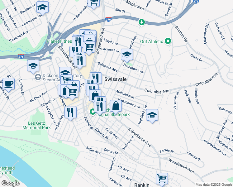 map of restaurants, bars, coffee shops, grocery stores, and more near 2209 Hawthorne Avenue in Pittsburgh