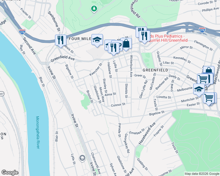 map of restaurants, bars, coffee shops, grocery stores, and more near 4241 Haldane Street in Pittsburgh
