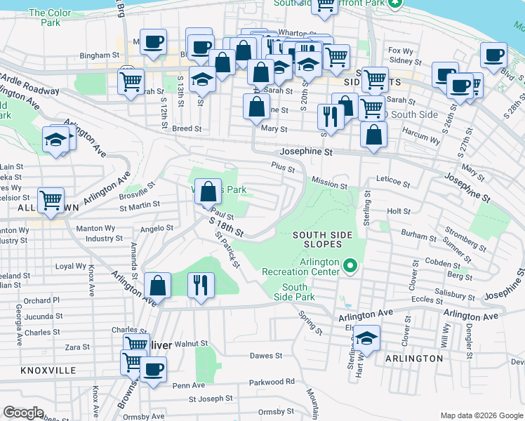 map of restaurants, bars, coffee shops, grocery stores, and more near 1930 Shamokin Street in Pittsburgh