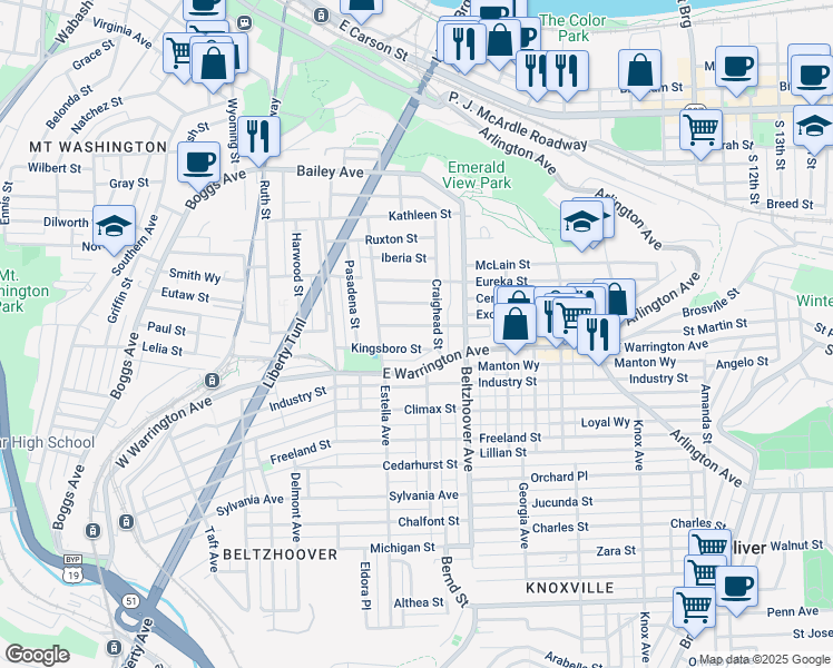 map of restaurants, bars, coffee shops, grocery stores, and more near 427 Kingsboro Street in Pittsburgh