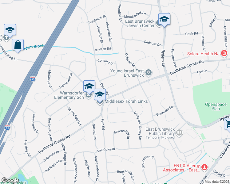 map of restaurants, bars, coffee shops, grocery stores, and more near 2 Dutch Road in East Brunswick