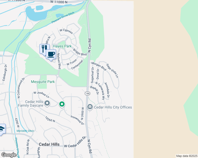 map of restaurants, bars, coffee shops, grocery stores, and more near 10466 Doral Drive in Cedar Hills