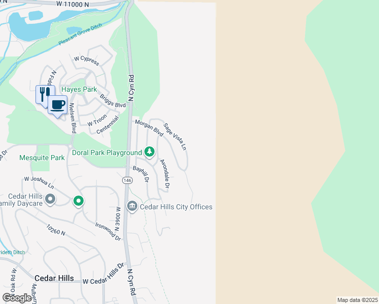 map of restaurants, bars, coffee shops, grocery stores, and more near 10468 Sage Vista Lane in Cedar Hills