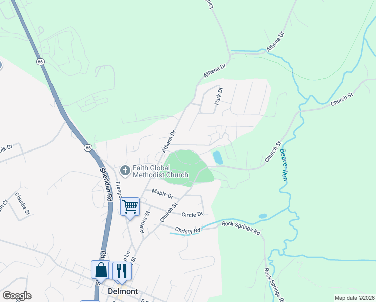 map of restaurants, bars, coffee shops, grocery stores, and more near 483 Athena Dr in Delmont