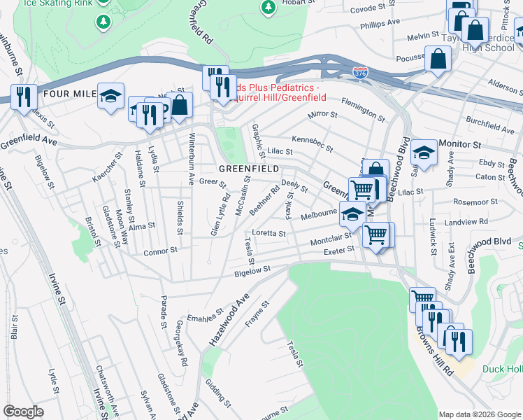 map of restaurants, bars, coffee shops, grocery stores, and more near 4144 Millington Road in Pittsburgh