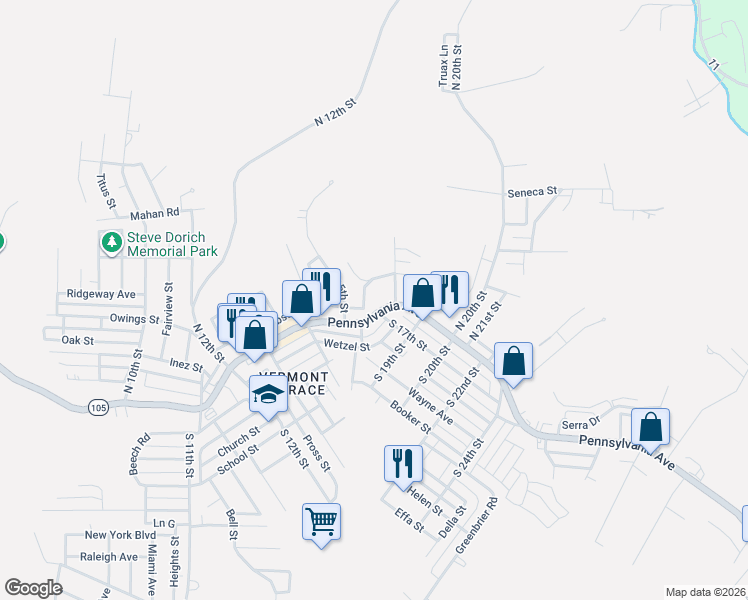 map of restaurants, bars, coffee shops, grocery stores, and more near in Weirton