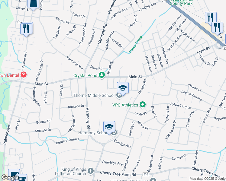 map of restaurants, bars, coffee shops, grocery stores, and more near 35 Lakeland Drive in Middletown Township