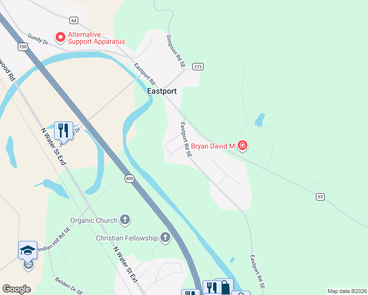 map of restaurants, bars, coffee shops, grocery stores, and more near 5652 Innkeeper Street Southeast in Dennison