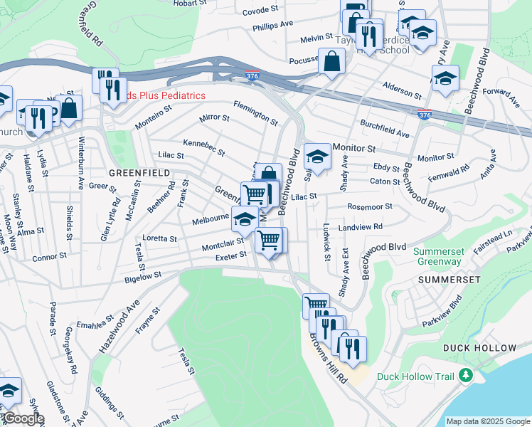 map of restaurants, bars, coffee shops, grocery stores, and more near in Pittsburgh