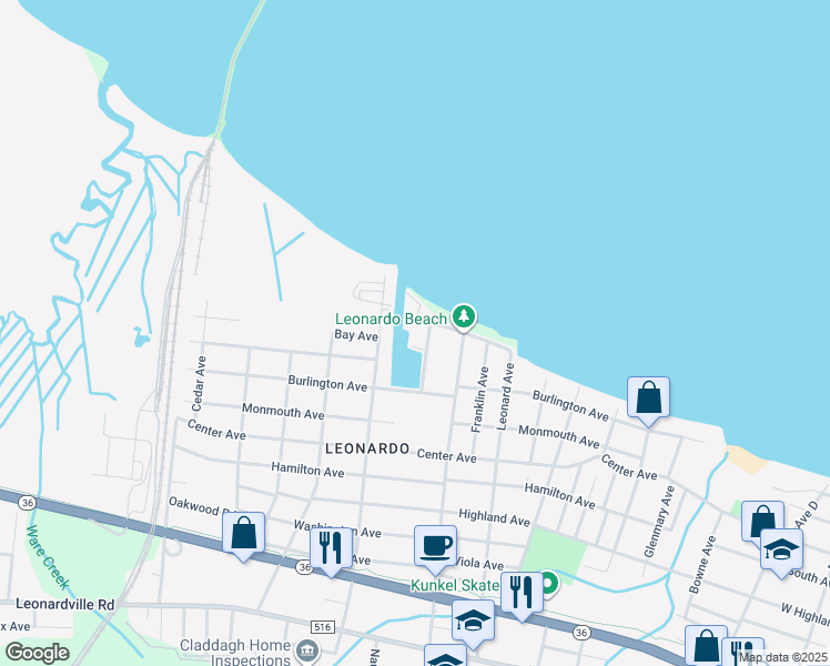 map of restaurants, bars, coffee shops, grocery stores, and more near 8 Benton Avenue in Leonardo