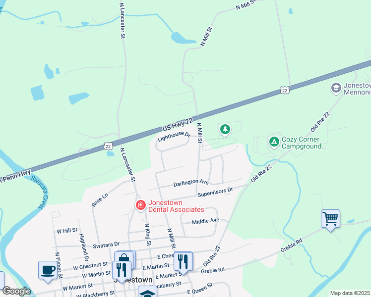 map of restaurants, bars, coffee shops, grocery stores, and more near 346 Lighthouse Drive in Jonestown