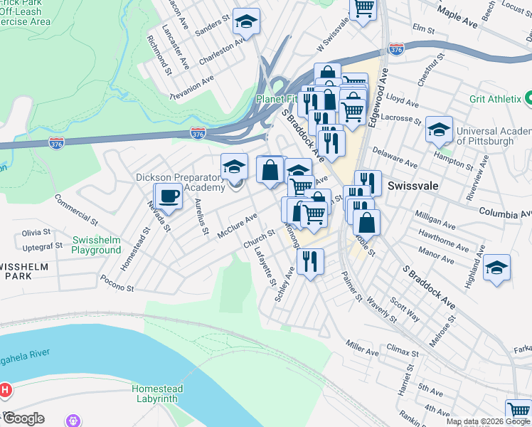 map of restaurants, bars, coffee shops, grocery stores, and more near 114 Longfellow Court in Pittsburgh