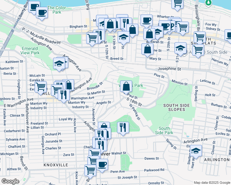 map of restaurants, bars, coffee shops, grocery stores, and more near in Pittsburgh