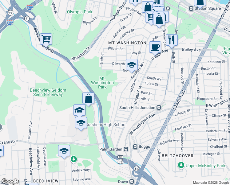 map of restaurants, bars, coffee shops, grocery stores, and more near 556 Southern Avenue in Pittsburgh