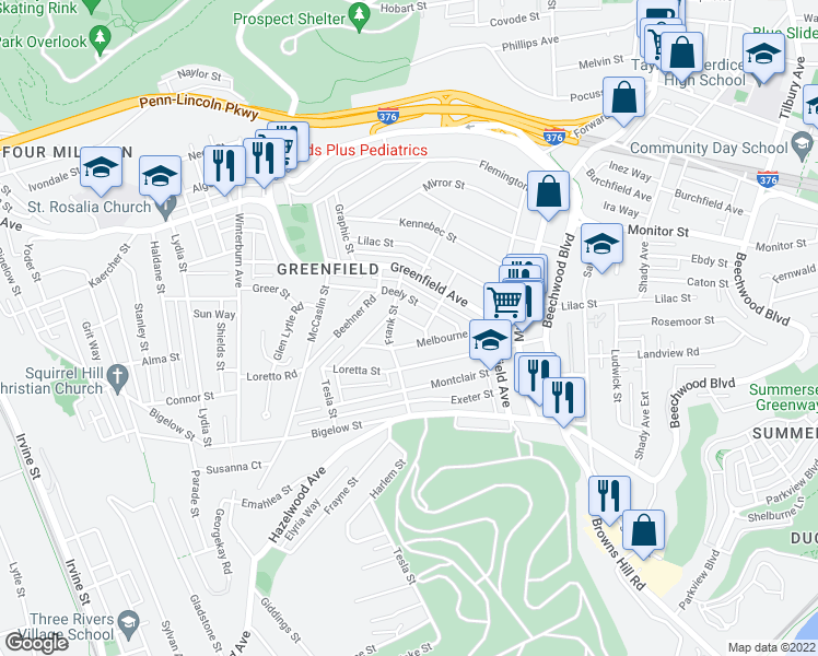map of restaurants, bars, coffee shops, grocery stores, and more near 920 Norfolk Street in Pittsburgh