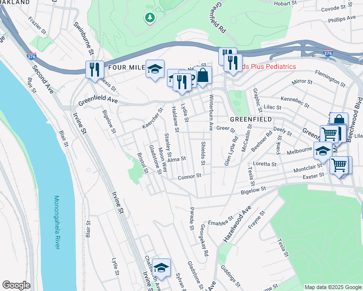map of restaurants, bars, coffee shops, grocery stores, and more near 4241 Haldane Street in Pittsburgh