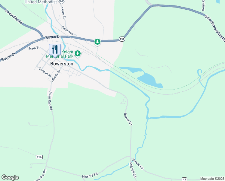 map of restaurants, bars, coffee shops, grocery stores, and more near 600 Main Street in Bowerston