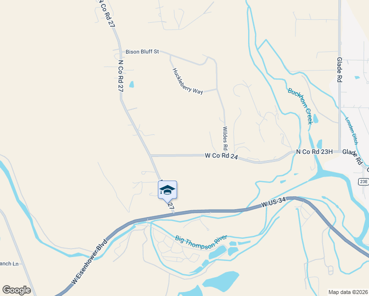 map of restaurants, bars, coffee shops, grocery stores, and more near 7545 West County Road 24 in Loveland
