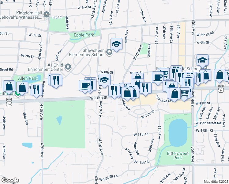 map of restaurants, bars, coffee shops, grocery stores, and more near 955 39th Avenue in Greeley