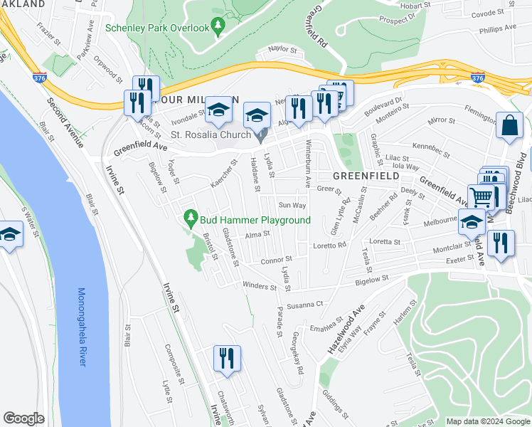 map of restaurants, bars, coffee shops, grocery stores, and more near 4241 Haldane Street in Pittsburgh