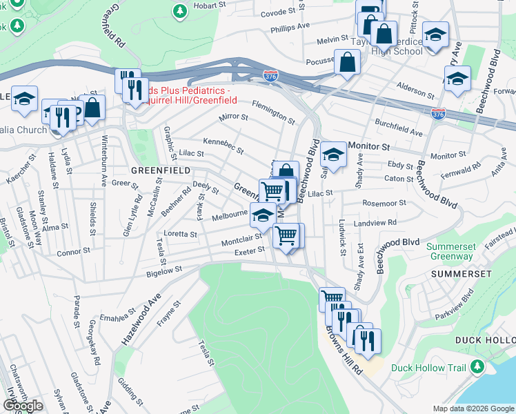 map of restaurants, bars, coffee shops, grocery stores, and more near 787 Loretta Street in Pittsburgh