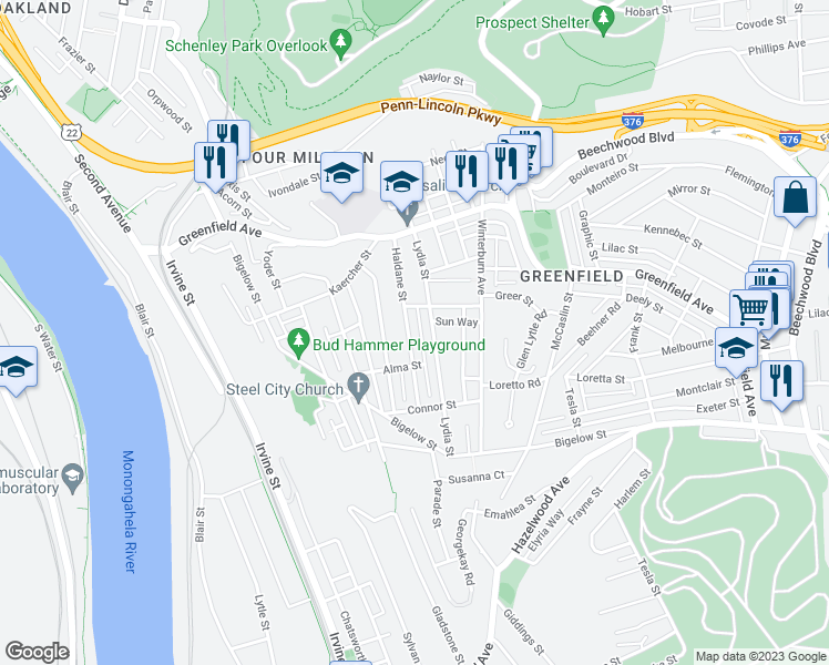 map of restaurants, bars, coffee shops, grocery stores, and more near 4241 Haldane Street in Pittsburgh