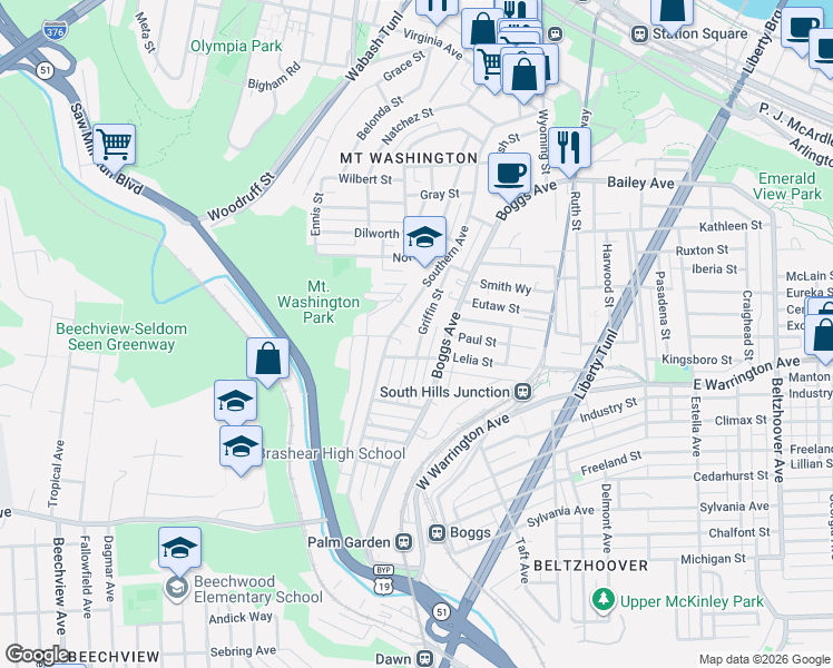 map of restaurants, bars, coffee shops, grocery stores, and more near 15 Lelia Street in Pittsburgh