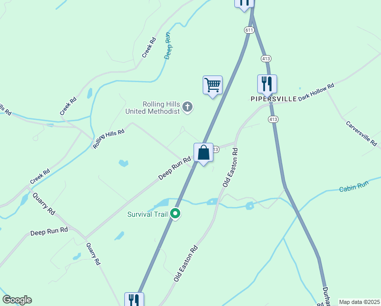 map of restaurants, bars, coffee shops, grocery stores, and more near 1708 Deep Run Road in Bucks County
